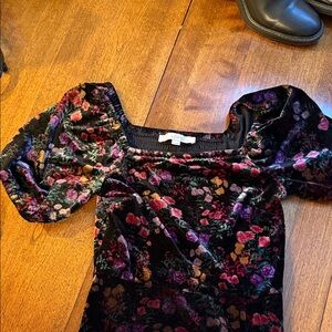 LOFT Multicolor Floral Velvet Midi Dress